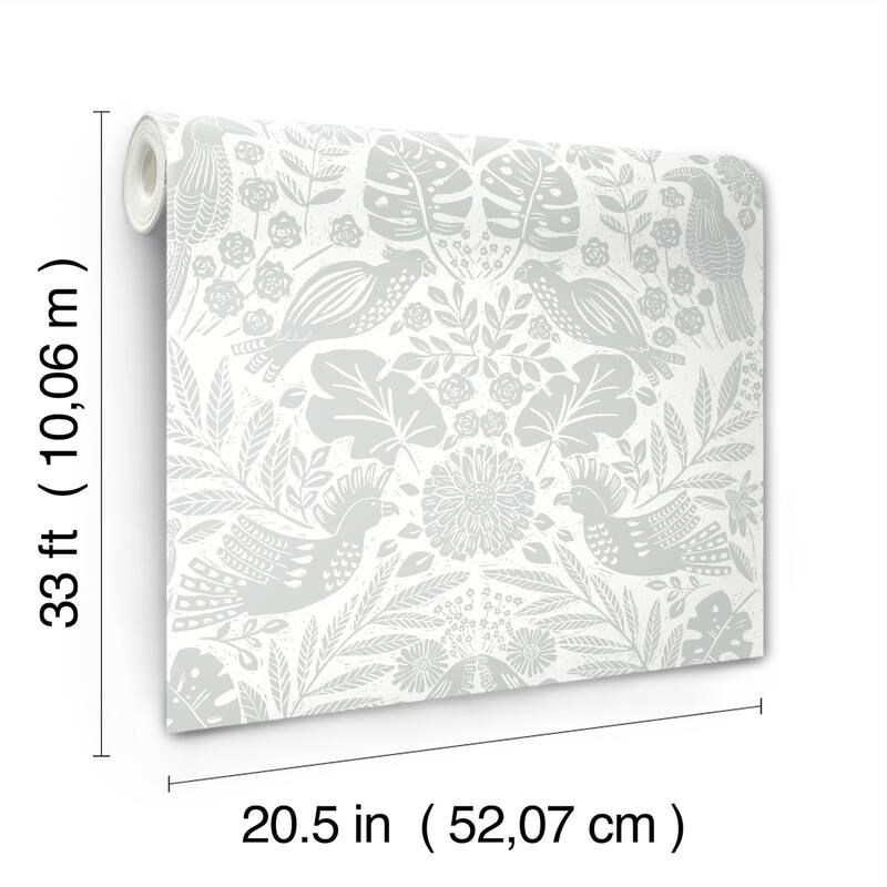 A-Street Prints Nestle Light Grey Bird Block Print Wallpaper