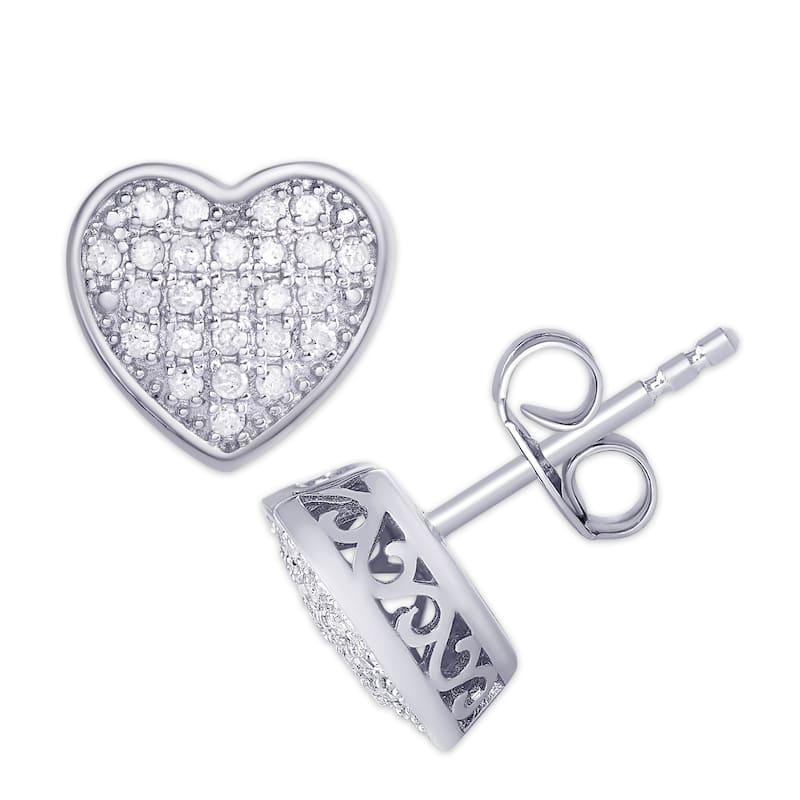 Victoria Townsend .925 Sterling Silver 1/4ct. Tw. Diamond Pave Heart Stud Earrings - White