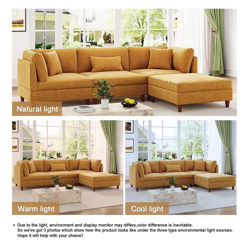 Modular Sectional Sofa Couch with Ottoman for Living Room Set - 112" W
