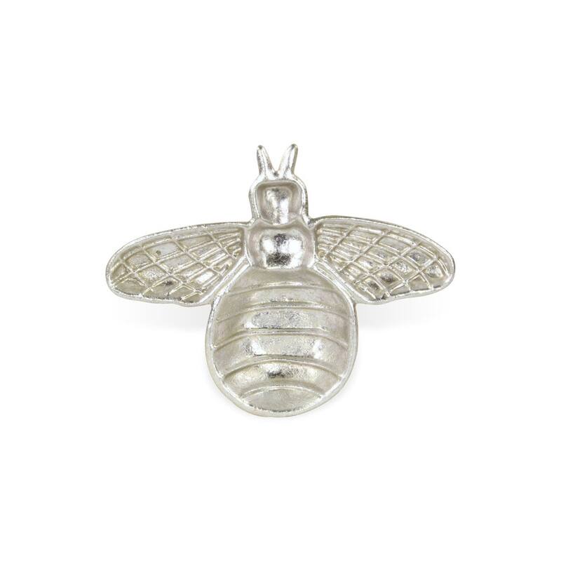 HomeRoots 8" Silver Cast Iron Bumble Bee Trinket Tray - 8.00 in. x 1.25 in. x 6.50 in.