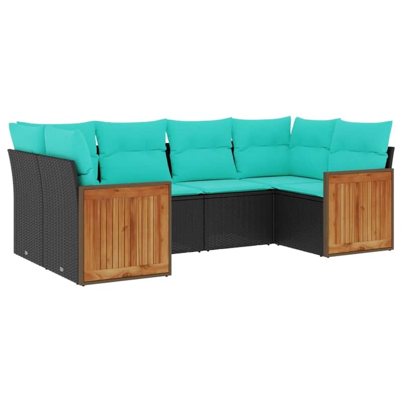 vidaXL 6 Piece Patio Sofa Set with Cushions Black Poly Rattan - 21.7x27.2x24.4