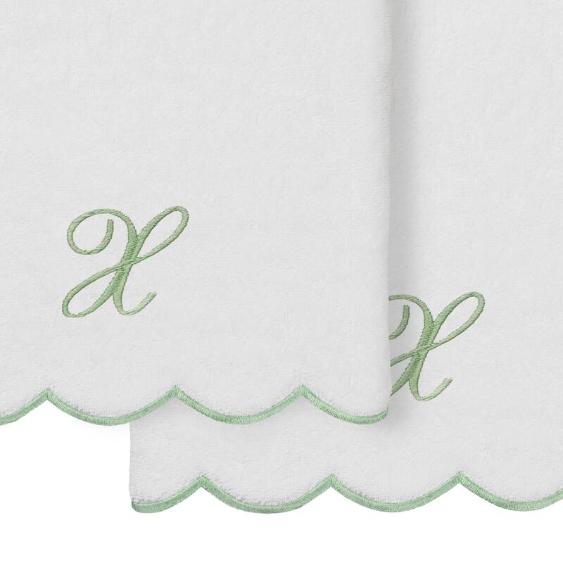 Authentic Hotel and Spa 100% Turkish Cotton Green ADORNIA Scallop Personalized 2 Piece Bath Towel Set - 2 Bath Towels