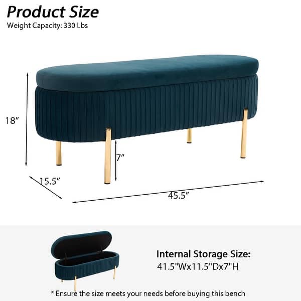 dimension image slide 3 of 6, Velvet Storage Bench for Bedroom