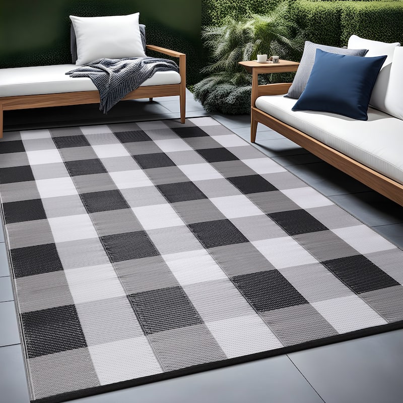 Beverly Rug Buffalo Plaid Outdoor Rug Waterproof for Patio, RV Camping