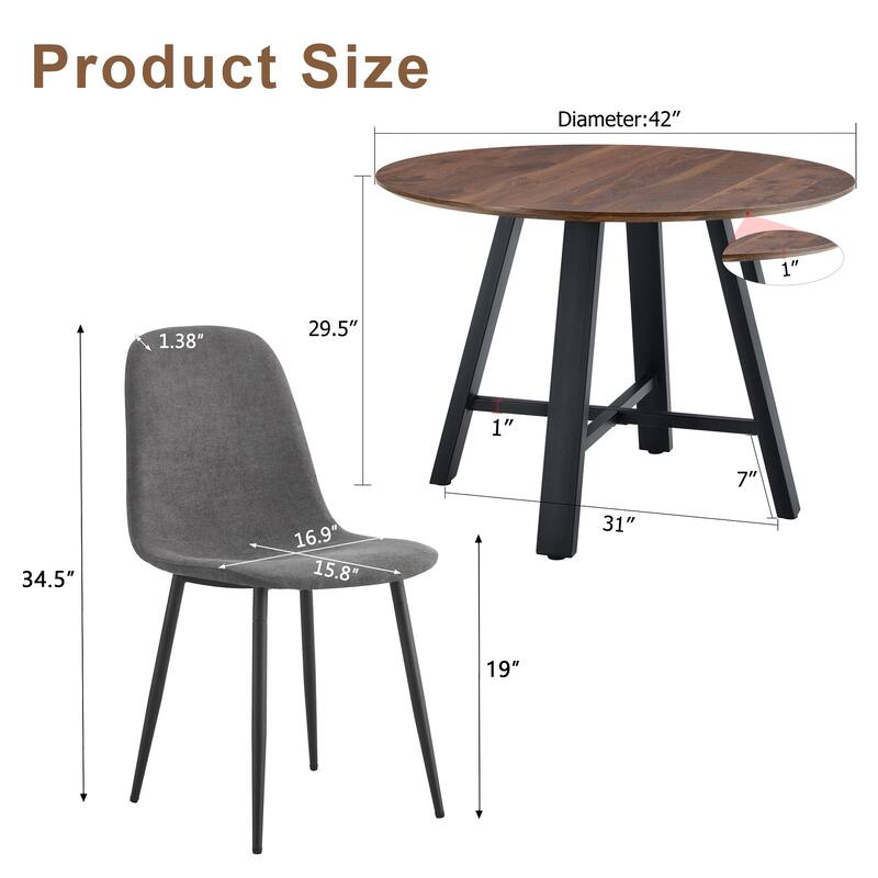 42" Round Dining Table Set for 4, 5-Piece Modern Dining Room Table with 4 Linen Chairs, Small Space Circle Dining Furniture