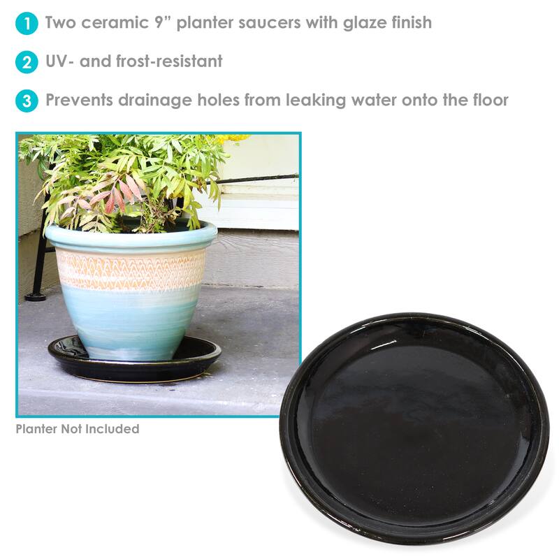 Sunnydaze Set of 2 Glazed Ceramic Planter Saucers - 9"