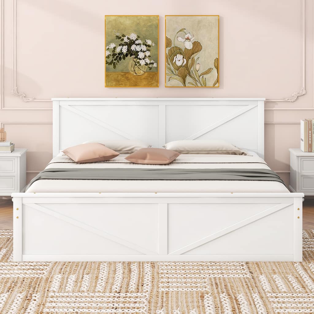 King Size Wooden Platform Bed with Four Drawers