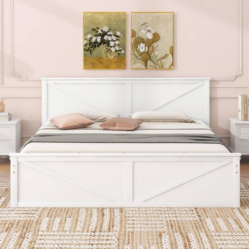 Queen/King Size Wooden Platform Bed with 4 Storage Drawers and Support Legs, Modern Bed Frame with Headboard and Footboard