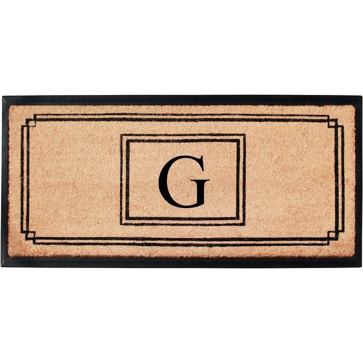 A1HC Natural Coir and Rubber Monogrammed Front Porch Entry Doormat 24"X48" Black/Beige - G