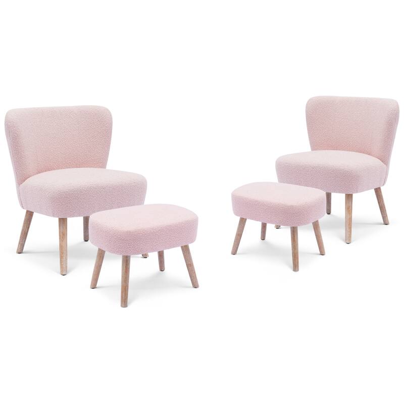 Boucle Polyester Upholstered Living Room Set - Stain Resistant (4-Piece Set)