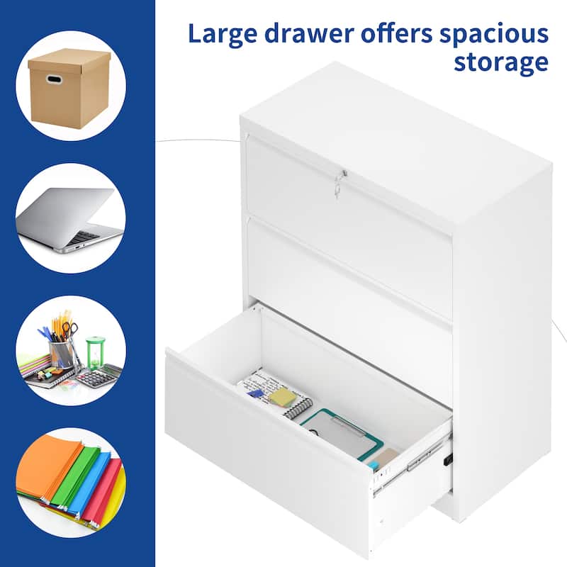 35"W 2/3/4-drawer Lateral Locking Steel File Cabinet for A4, Legal, Letter