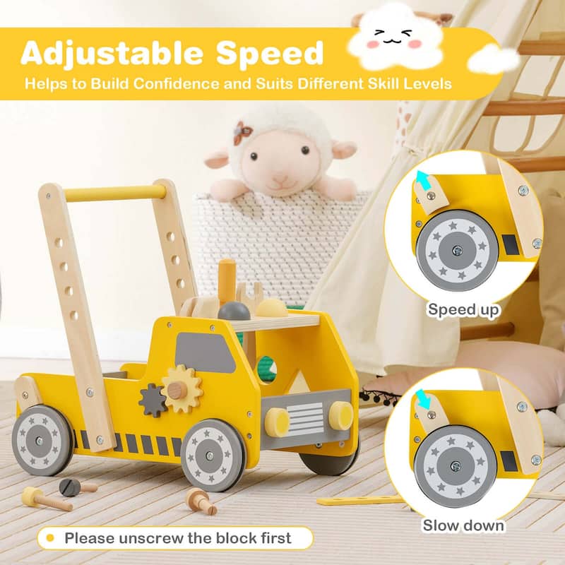 Costway 2-In-1 Montessori Wooden Baby Walker with Learning Activities - See Details