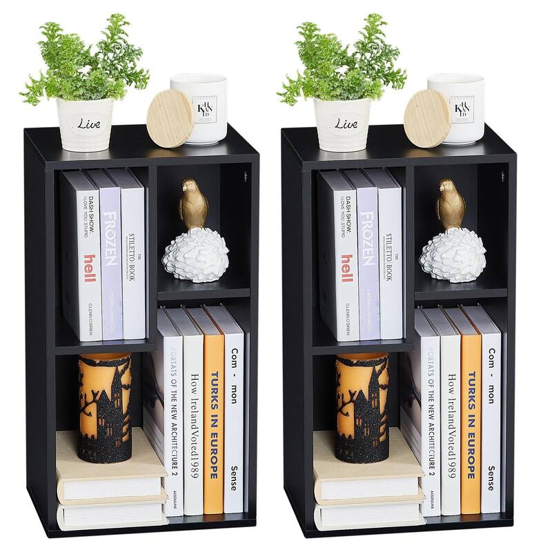 VECELO, (Set of 2)Three Open Cube Wooden Bookcase Organizer, bookshelf small, White/Black/Brown/Grey - Black
