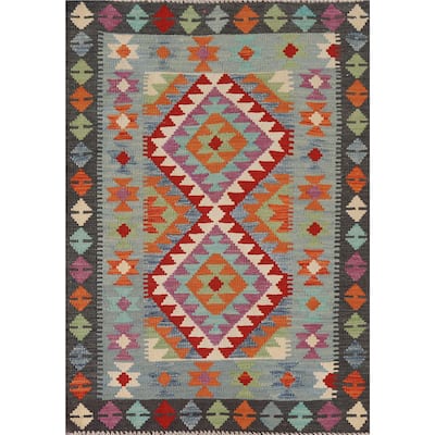 Southwestern Multi-Color Kilim Accent Rug Hand-Woven Wool Carpet - 3'5"x 4'9"