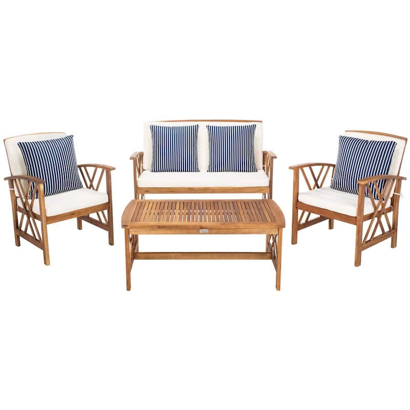 SAFAVIEH Outdoor Fontana 4-piece Acacia Wood Patio Conversation Set