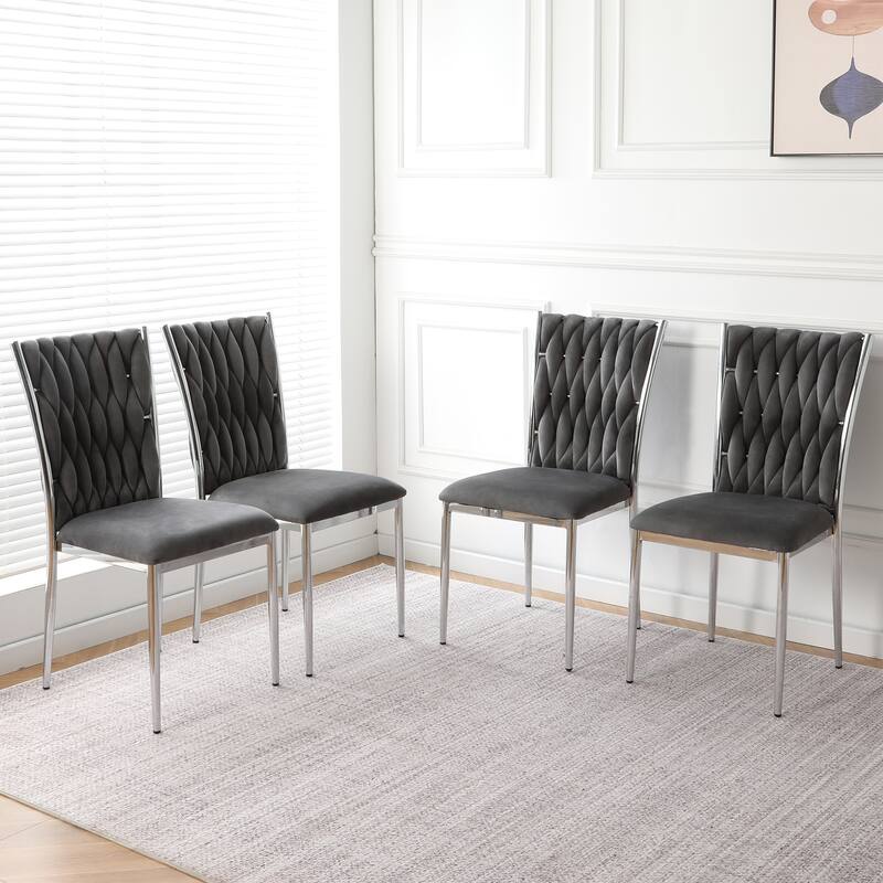 Modern Simple Velvet Dining Chair, Family Bedroom Stool Back Student Table Chair, Metal Chair Legs (Set Of 4) - Dark Gray