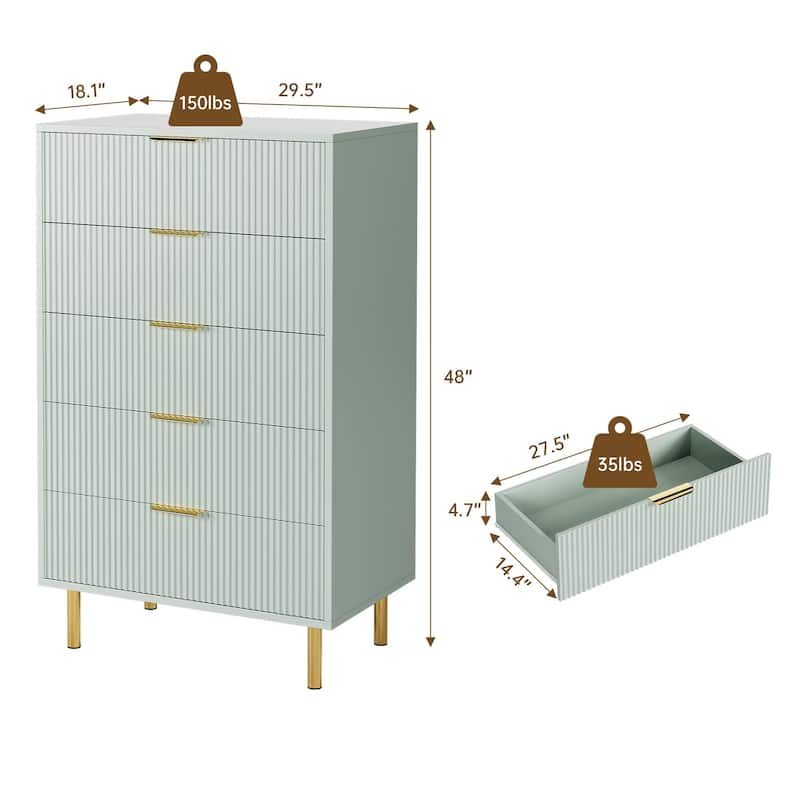 5 Drawer Dresser for Bedroom with Gold Handle and Large Drawer
