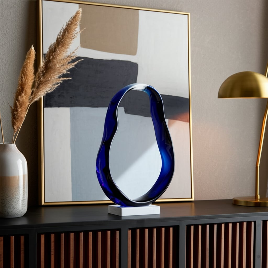 Resin Sculpture Statement with Crystal Base Home Decor - 12" Blue - 9.25" x 2.5" x 11.5"