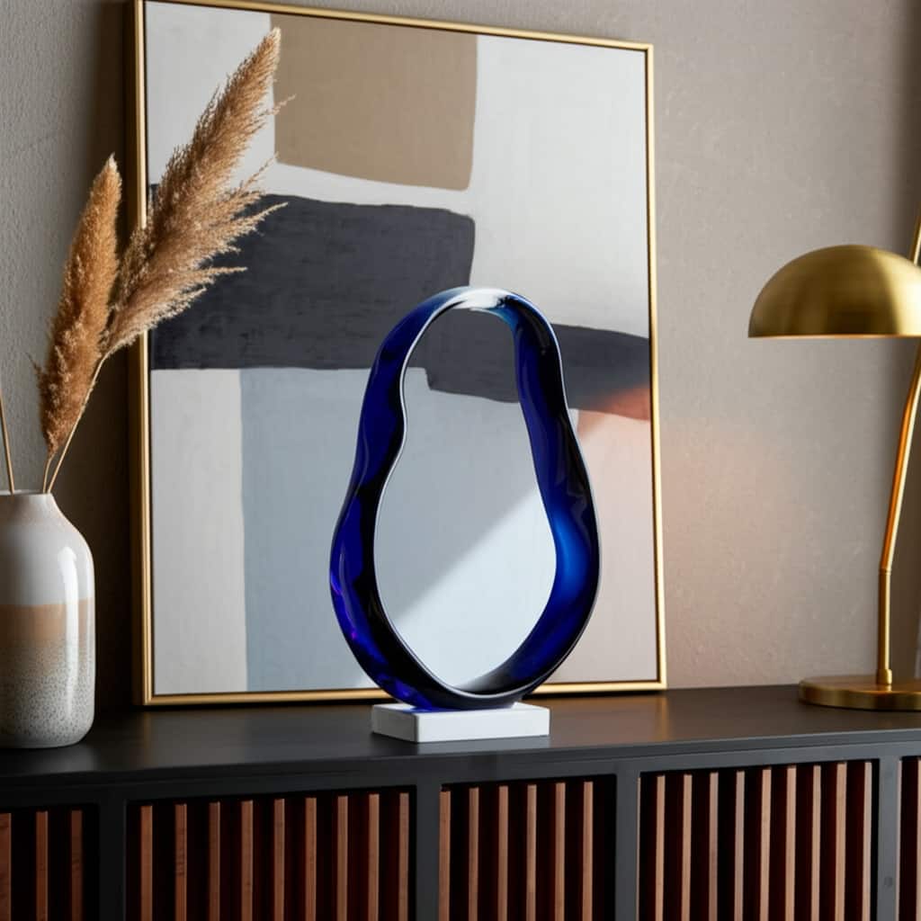 Resin Sculpture Statement with Crystal Base Home Decor - 12" Blue - 9.25" x 2.5" x 11.5"