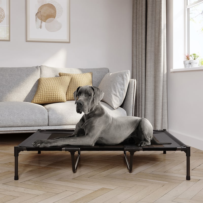 Petmaker Steel Frame Elevated Dog Bed with Non-Slip Feet - Indoor/Outdoor Puppy Cot for Pets - X-Large - Black