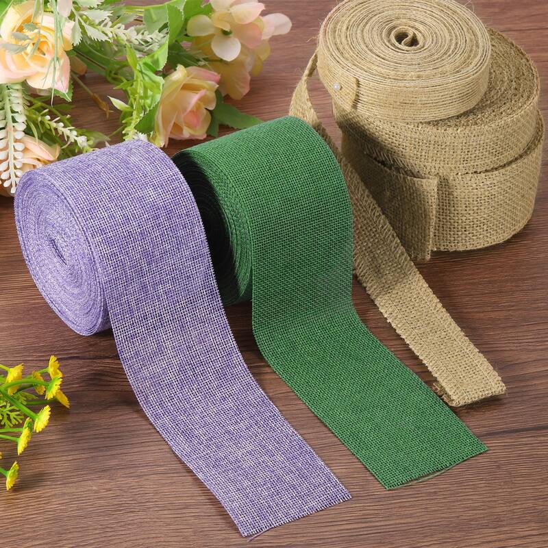 3 Rolls Natural Burlap Fabric Ribbon Burlap Wired Ribbon Rustic Ribbon - Natural Color