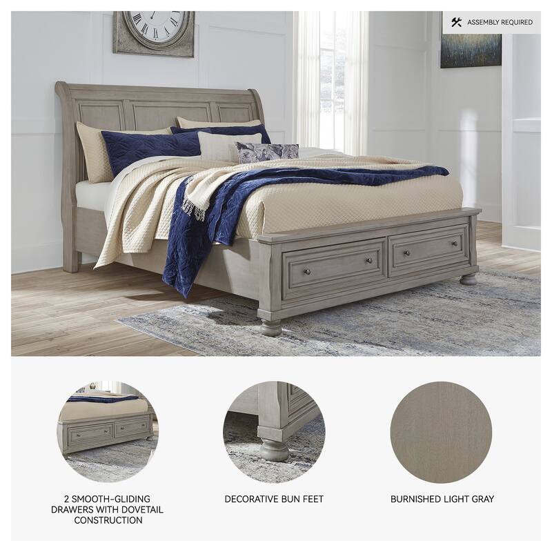 Lettner Light Gray Sleigh Bed with Storage