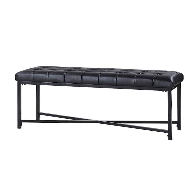 Eberhard Modern 50.5" Genuine Leather Upholstered Bench with Metal Legs by HULALA HOME