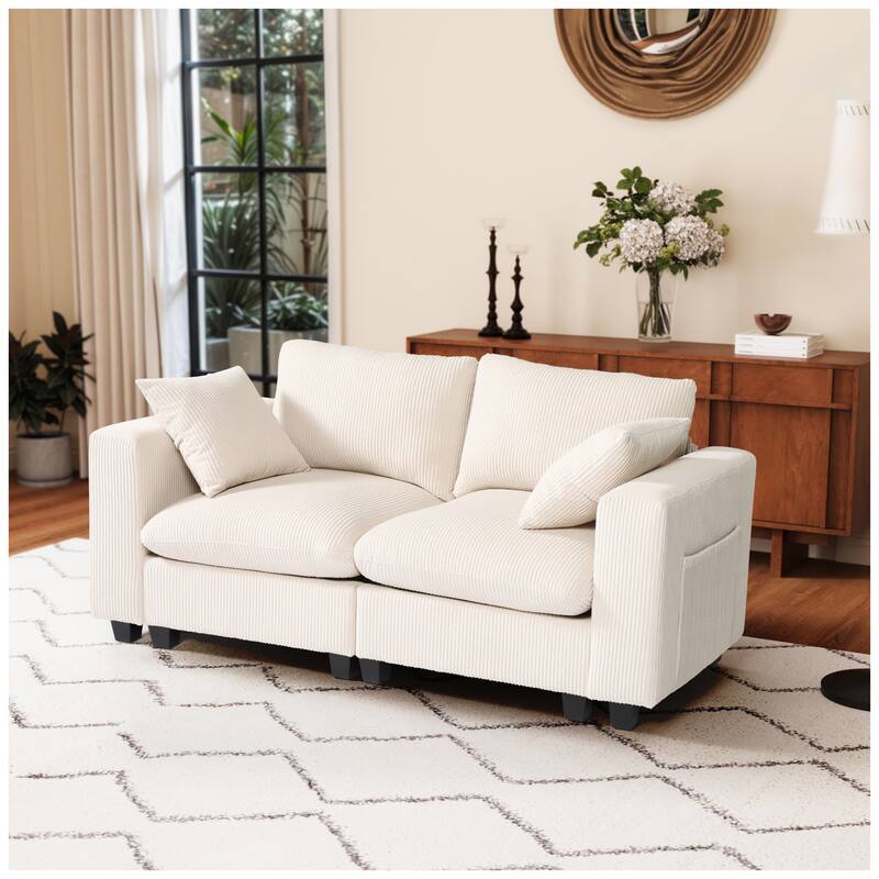 Hamilton Corduroy Upholstered Modular Loveseat with USB Port