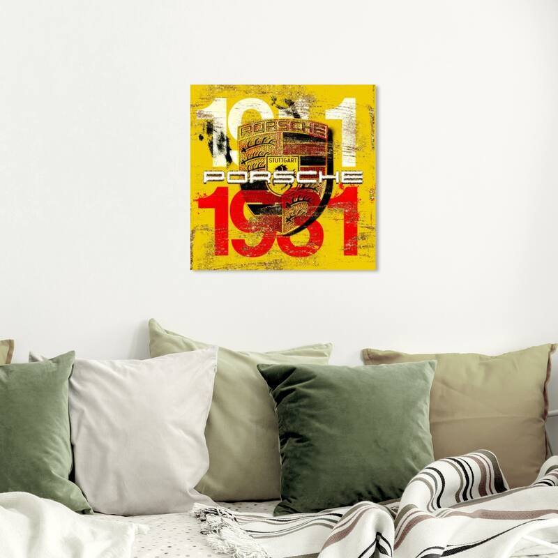 Hatcher and Ethan Prints 'Famous Race car' Transportation Yellow Wall Art Canvas Print - 20 x 20