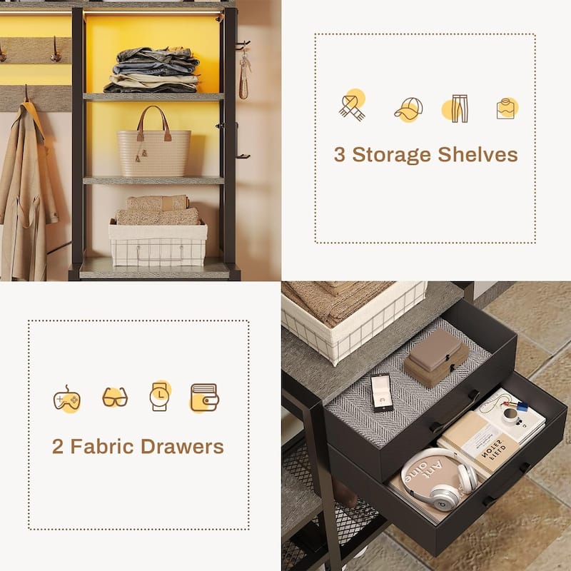 Entryway Bench Hall Tree with Bench and Shoe Storage Coat Rack