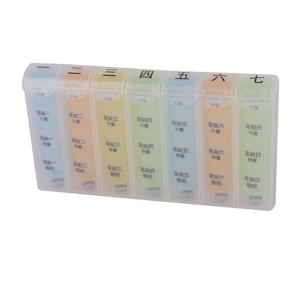 Travel Plastic 28 Compartments Weekly Spring Design Medicine Capsule Pill Box Multicolor