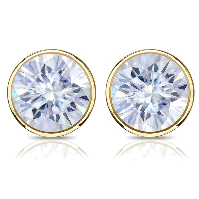 Auriya 14k Gold 1 1/2ctw Bezel-set Round Moissanite Stud Earrings - 5.9 mm