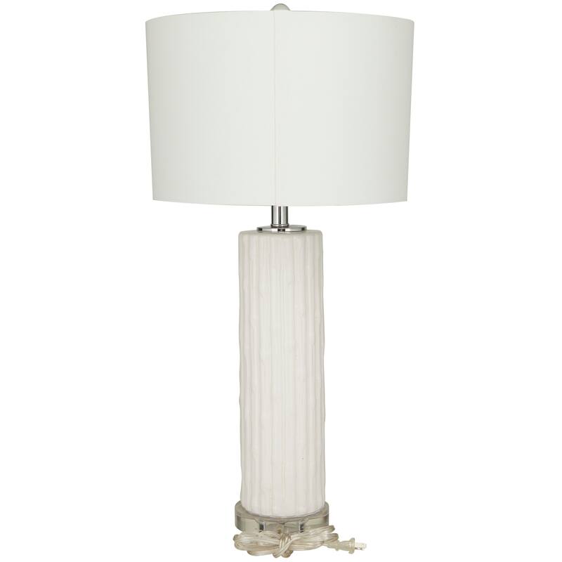 White Ceramic Fluted Base Table Lamp with Drum Shade