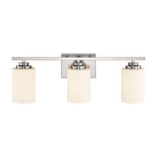 Brushed Nickel 3-Light Vanity Lights with White Etched Glass Shades