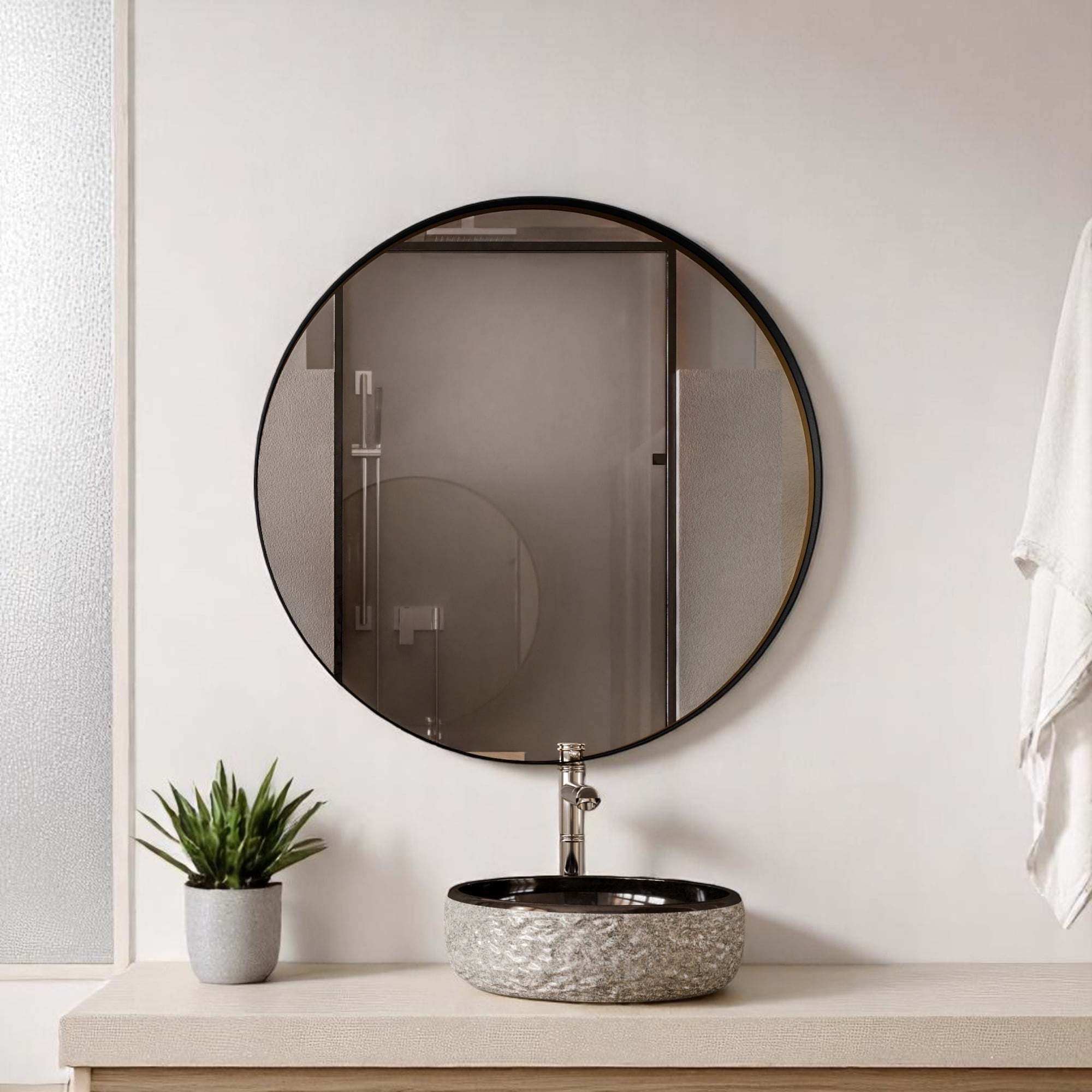Round Metal Framed Wall Mounted Bathroom Mirror Cabinet, 31.5 Inch Surface Mount Medicine Cabinet with Storage