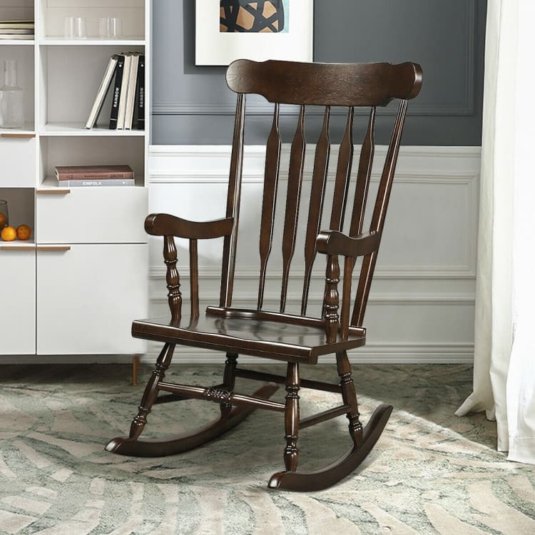 Rocking Chair with Solid Wooden Frame for Garden and Patio - 25.5" x 32.5" x 46.5"(L x W x H)