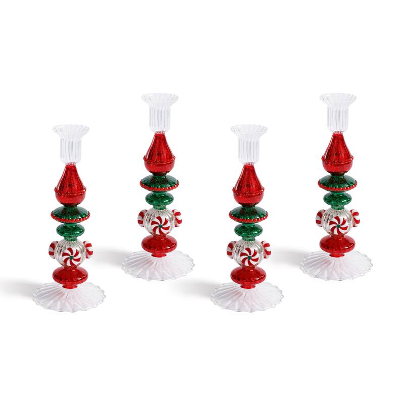 Holiday 9" Tall Mercury Glass Taper Candle Holders, Set of 4