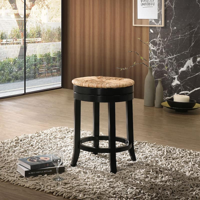 24" Black and Beige Counter Stool with Swivel Rush Seat