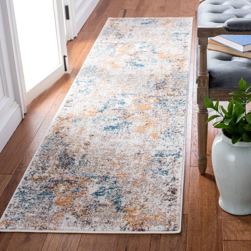 SAFAVIEH Crystal Chrystel Modern Abstract Distressed Rug - 2'2" x 9' Runner - Ivory/Yellow