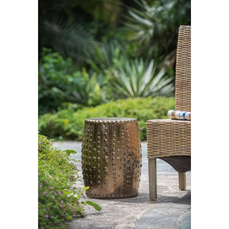 Weathered Style Ceramic Garden Stool - 18" - Bronze