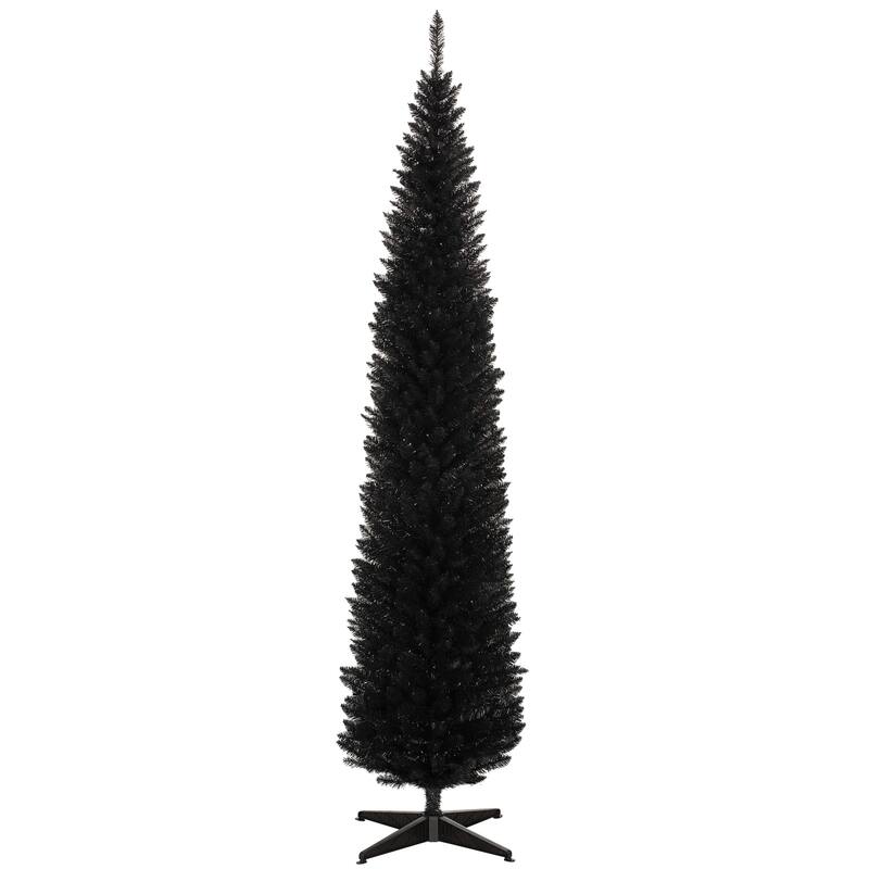 8FT Artificial Slim Pencil Christmas Tree with 618 Realistic Branch Tips & Plastic Stand - Black - 8 Foot