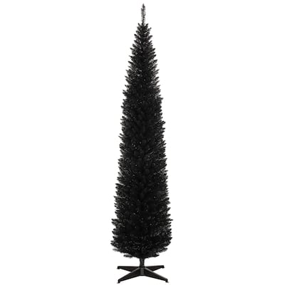 8FT Artificial Slim Pencil Christmas Tree with 618 Realistic Branch Tips & Plastic Stand