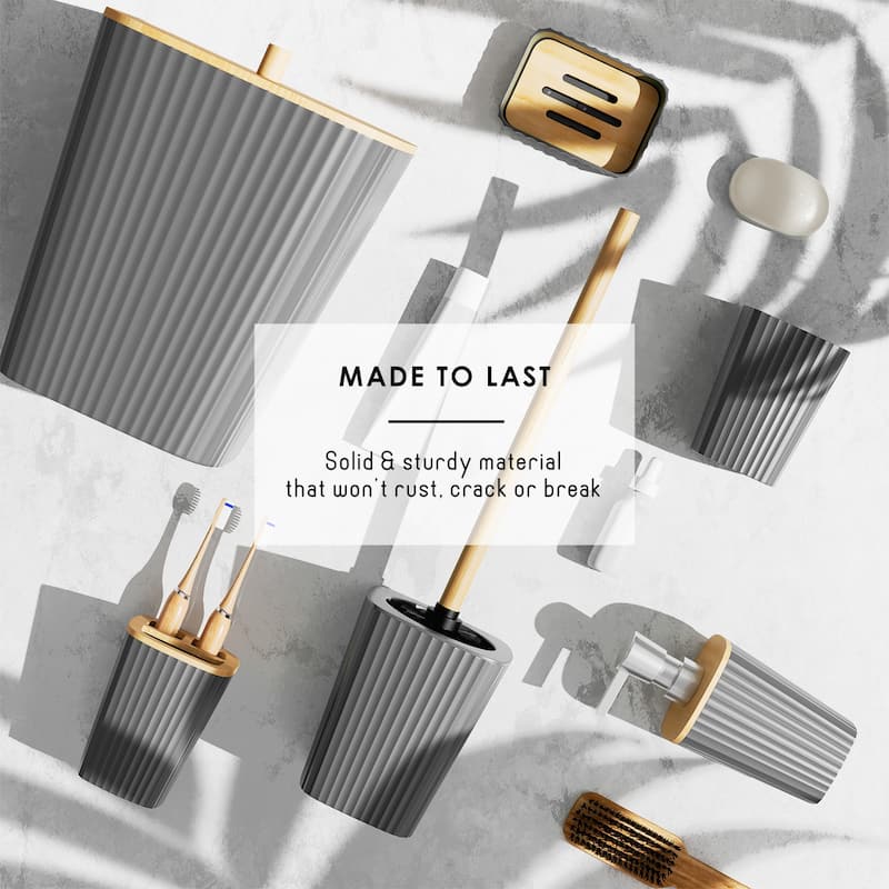 Empyrean Bamboo Bathroom Accessories Set with Shower Curtain Set, Toilet Brush, Trash Can & Soap Dispenser