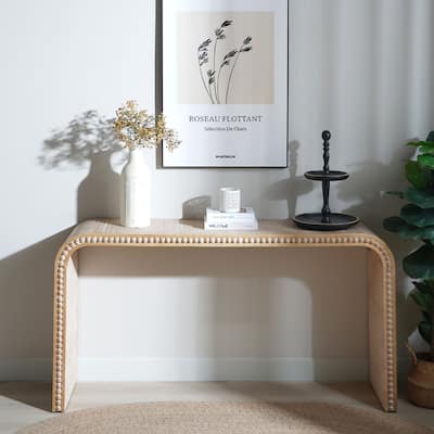Curved Console Table with Wood Beads Decor for Entryway, Hallway