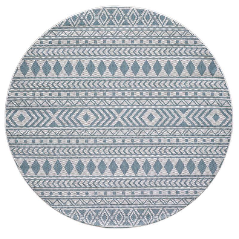 Domani Pyramids Hygge Boho Indoor/ Outdoor Rug - 7'10" Round - Light Blue