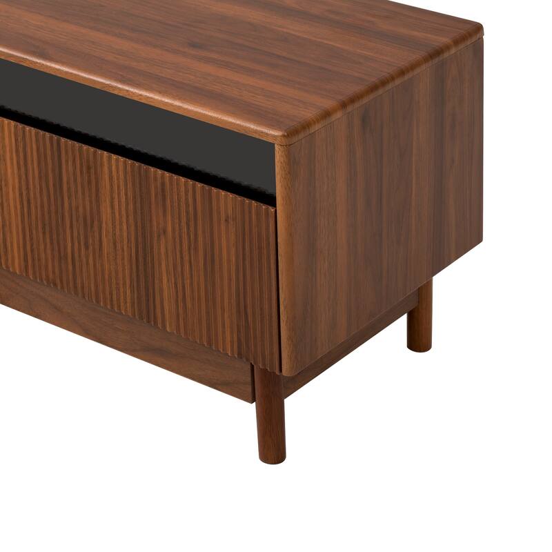 Fluted TV Stand Entertainment Center for 65 75 85" Televisions, Mid-Century Modern TV Console Table with Glass Drawers