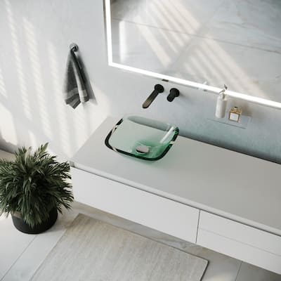 Tempered Glass Countertop Bathroom Sink 12.75" Square Sink with Chrome Sink Drain (Set of 2) Renovators Supply