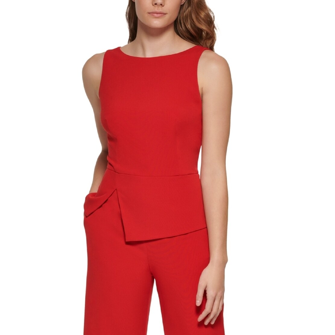 Vince Camuto Women s Bi Stretch Peplum Detail V Back Jumpsuit Red Size 16 Bed Bath Beyond 40629660