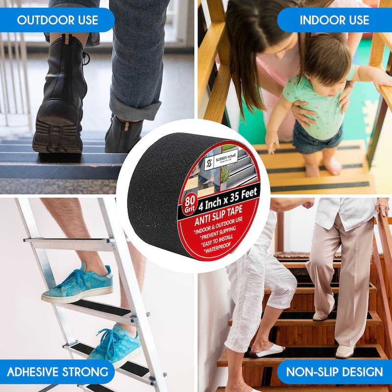 Non-Slip Grip Tape - Waterproof Non-Skid Adhesive Tape For Stairs, - Heavy Duty PEVA Safety Anti Slip Tape