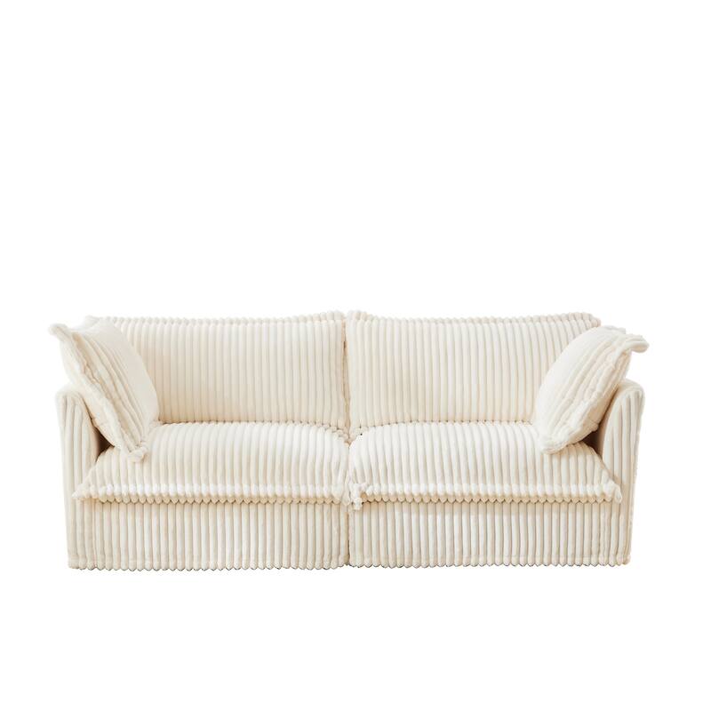 Modern 2 Seater Upholstered Sofa with 2 Pillows - Cream